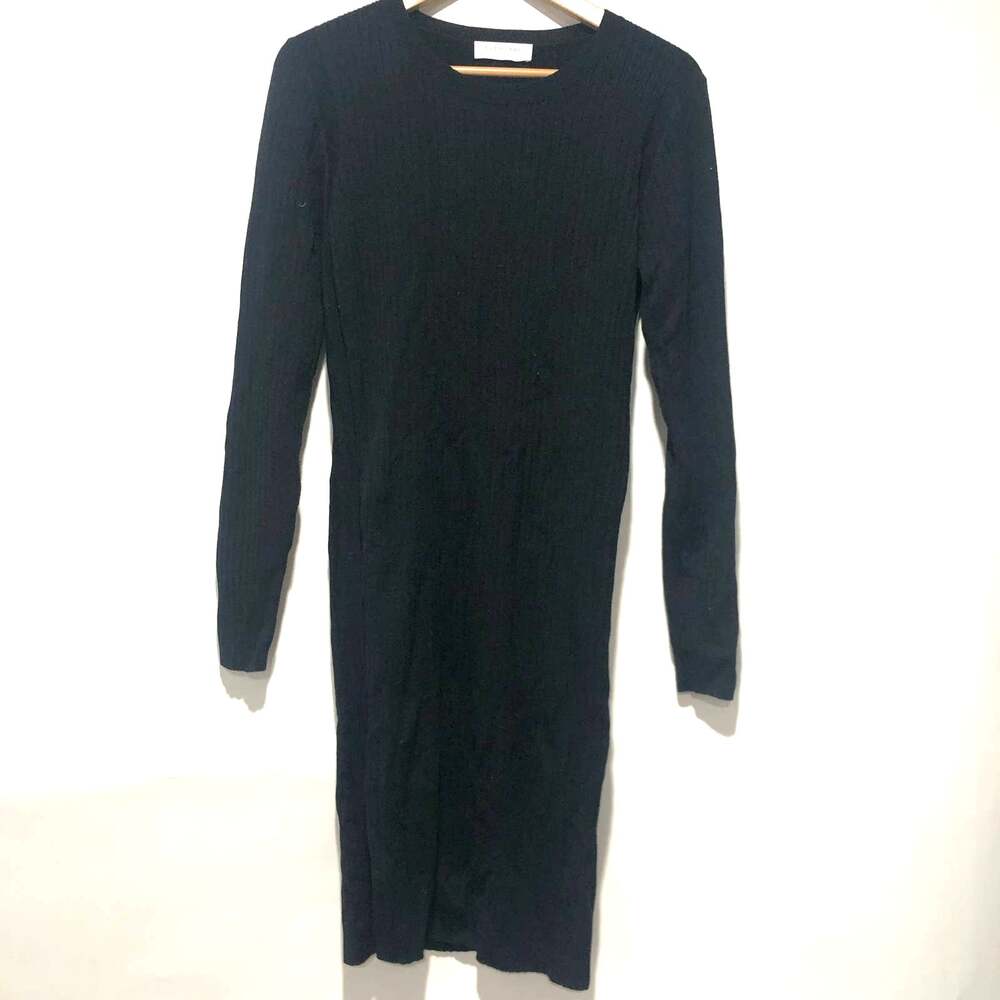 Everlane The Luxe Wool Ribbed Long-Sleeve Dress Black Size L